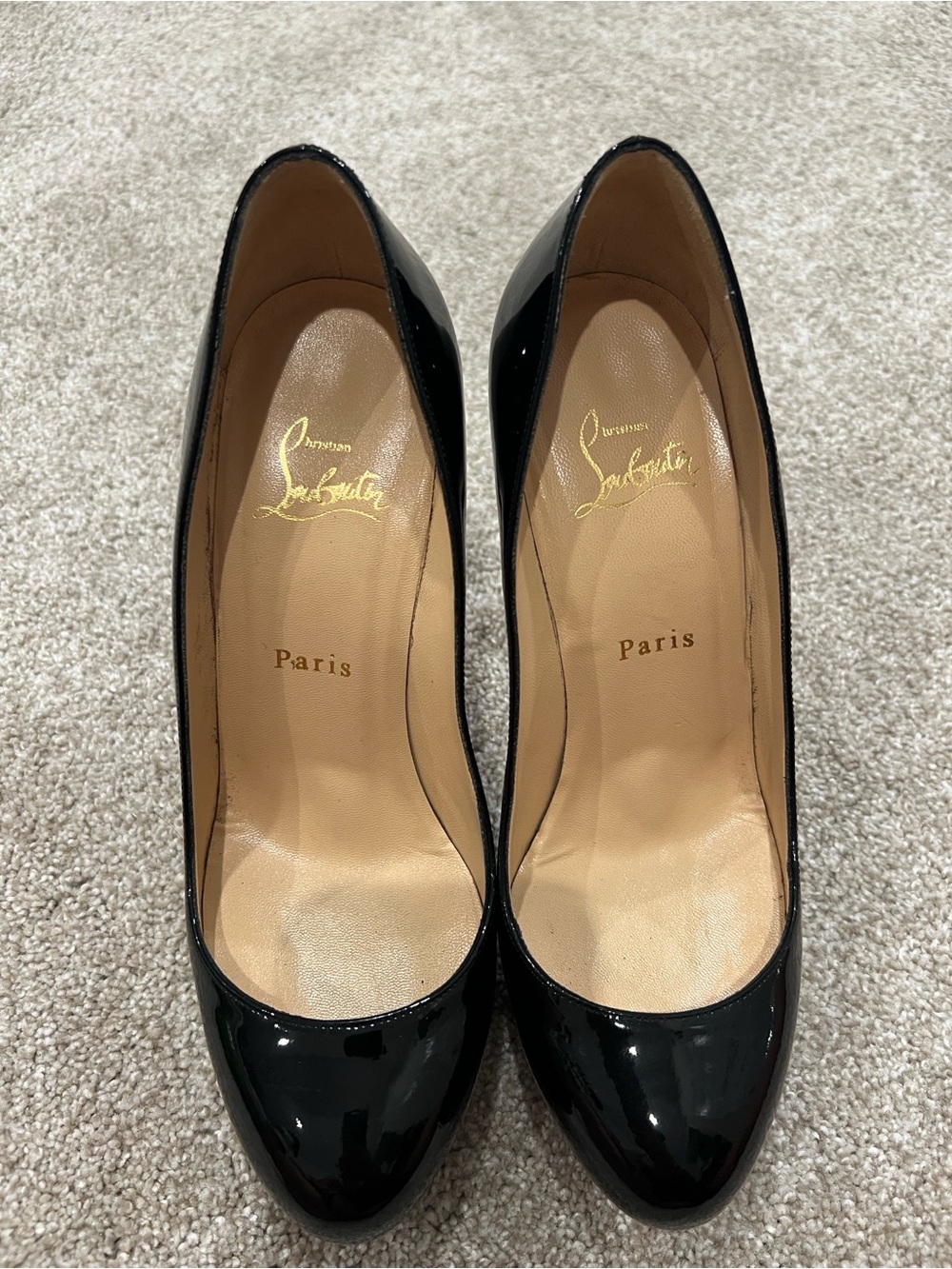 Christian Louboutin Black Patent Leather Round-Toe Pumps - Picture 2 of 12